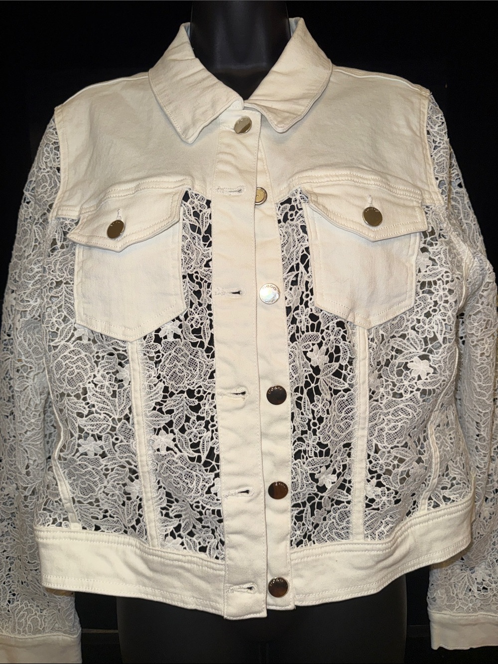 Bebe Crochet detail fitted Off/White Jacket - Women's Fashion Jacket